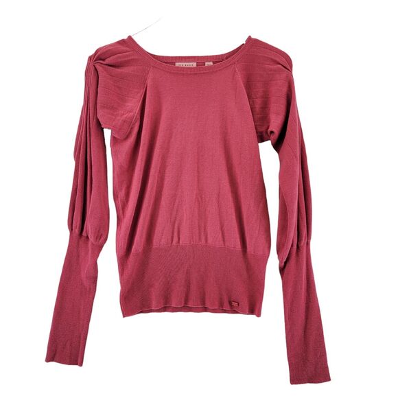 Ted Baker Womens Sweater Wool Silk Puffed Balloon Sleeves Medium Pink SZ 2=6 US - Picture 1 of 11